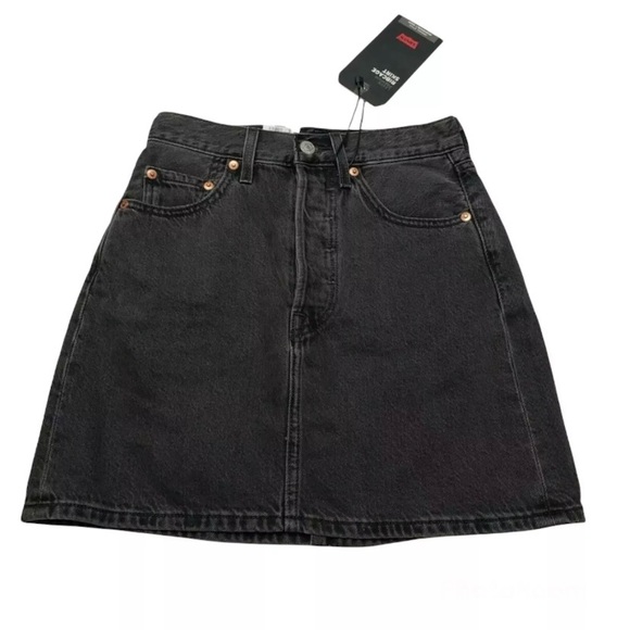 Levi's Dresses & Skirts - Levis Skirt Ribcage Button Fly Black Denim Women's Size 27 Levis Mini Falda NWT